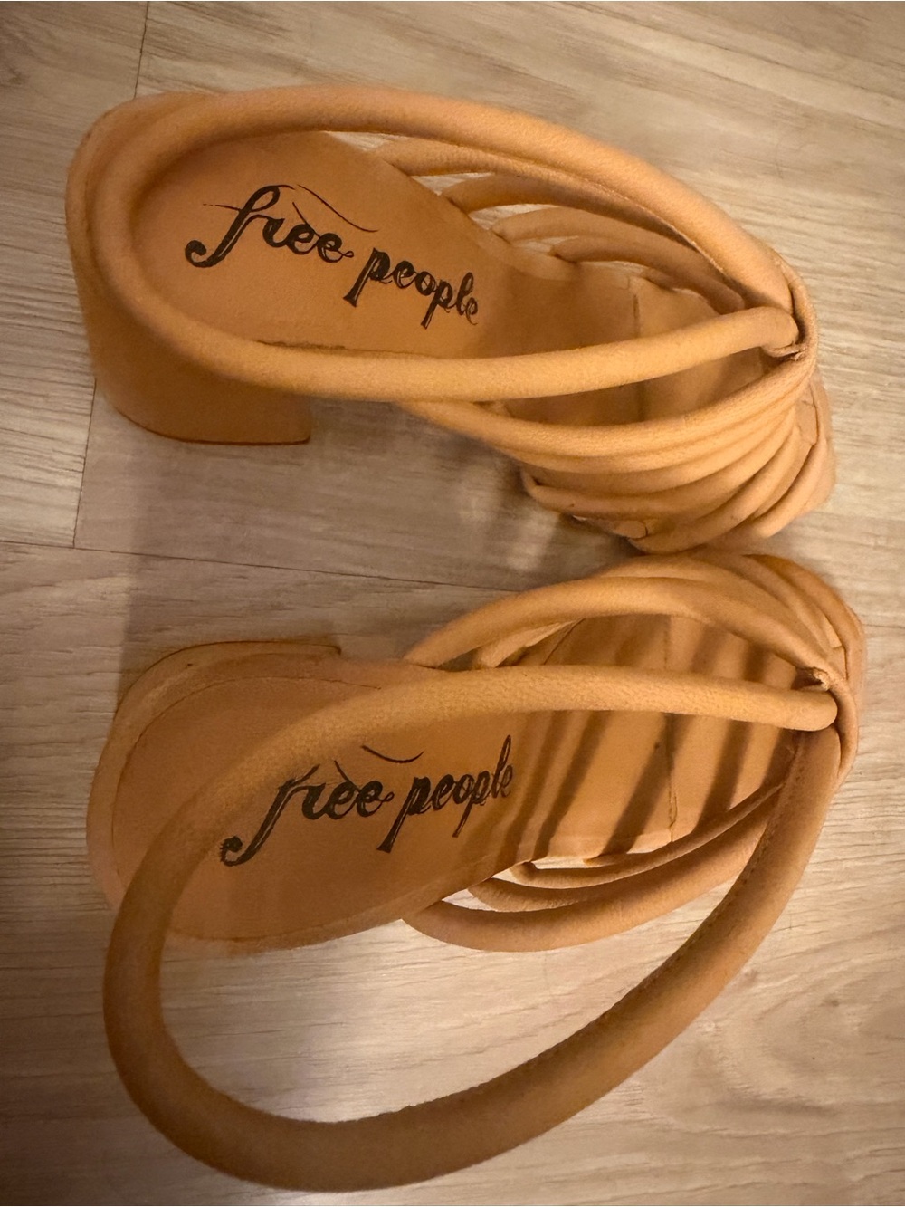 Free People Strappy Low Block Heel Sandals - Camel